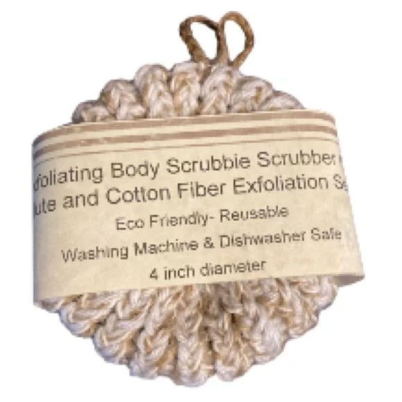 Exfoliating Body Scrubbie Scrubber Rounds Natural Jute Cotton Handmade in USA - Picture 1 of 7
